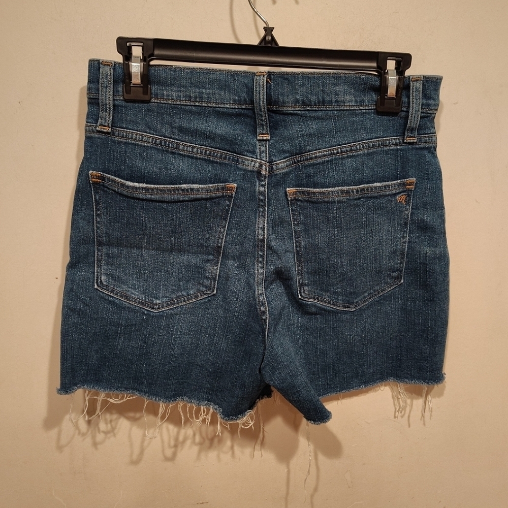 Madewell High Rise Blue Denim Shorts Sz 26 Raw Hem Travel Vacation Summer Casual - Picture 5 of 7